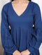 Royal Blue Solid Flared Dress with White Lace Detailing